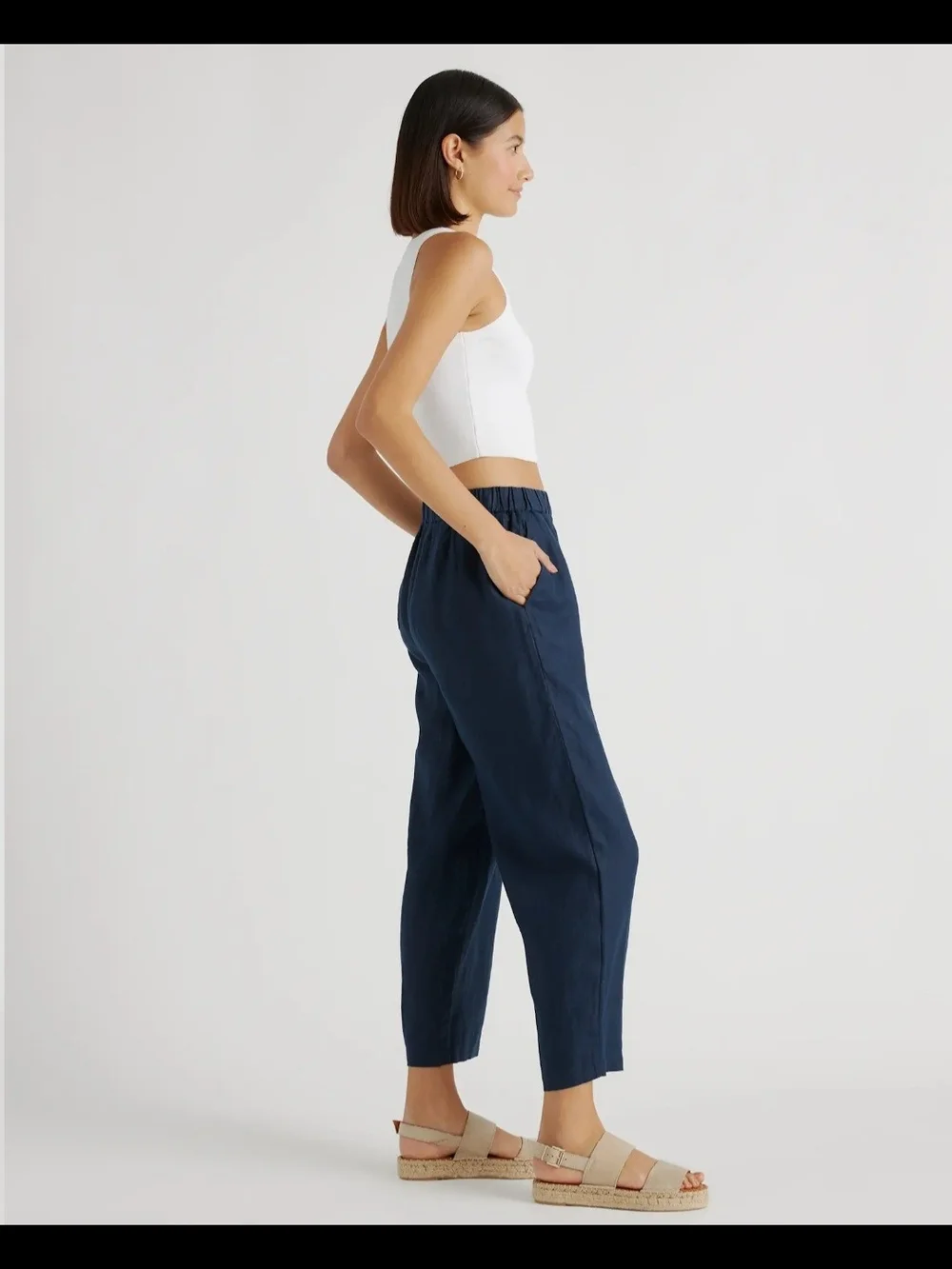 Quince Navy 100% European Linen Trouser Pants